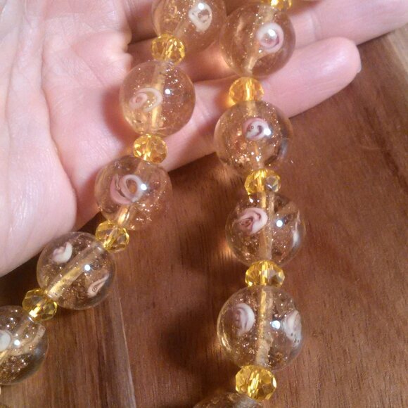 Champagne Color Murano Style Silvertone Necklace - Picture 10 of 15